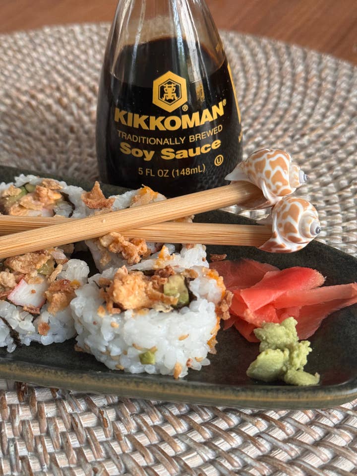 Natural Shell Topped Bamboo Chopsticks | Set of 6 for wholesale by Salty Sea Company