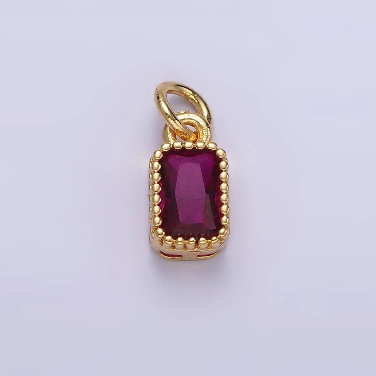 Aim Eternal - Wholesale Individual Charm/Pendant - 16K Gold Filled Multifaceted Birthstone CZ Rectangle Personalized Charm | N1074 - N10823