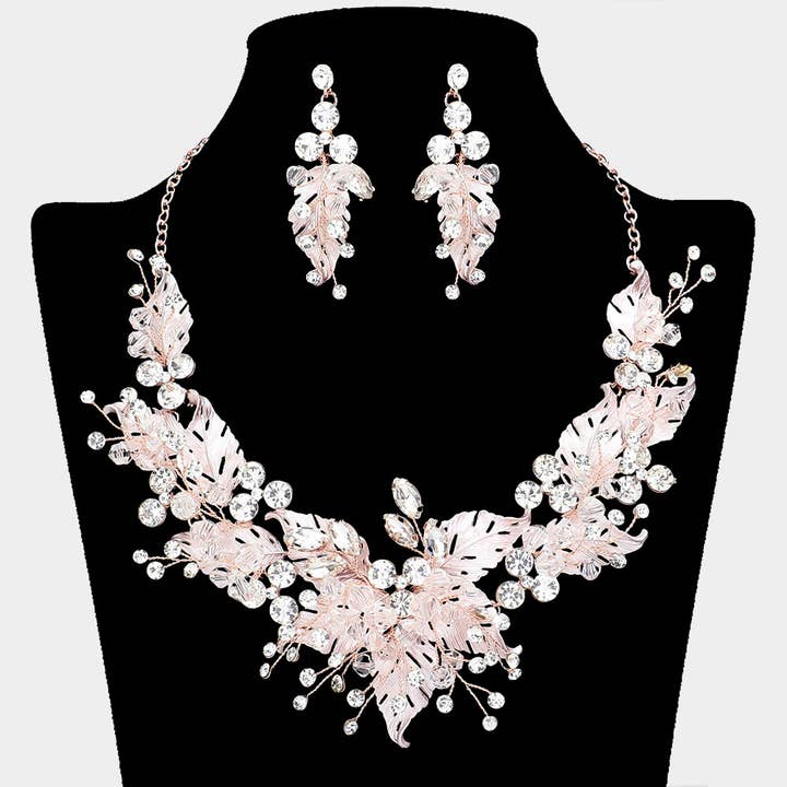 Sensibling Corp. - Wholesale Jewelry Set - Stone Bead Embellished Leaf Vine Evening Necklace
