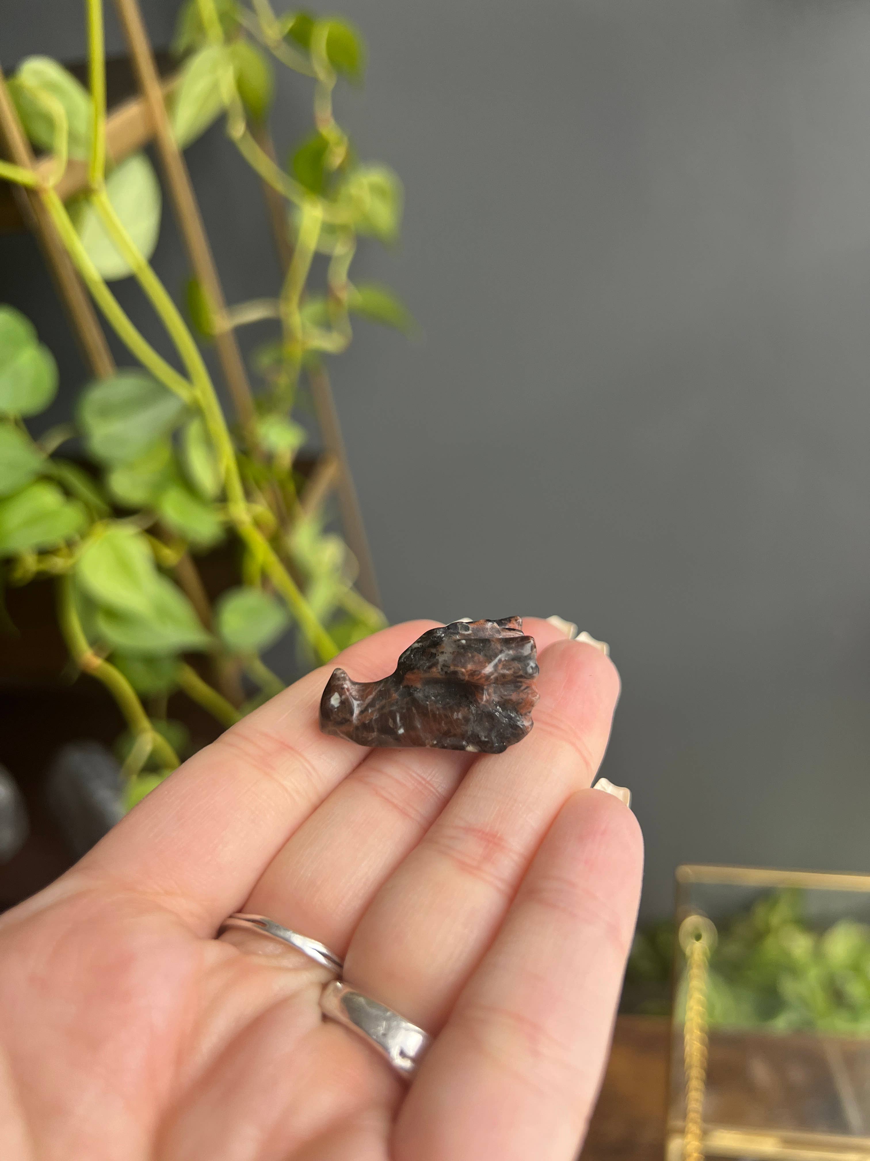 Sapphire & Sage – wholesale Spiritual stone/crystal – Red Que Sera Crystal Dragon Head Carving0