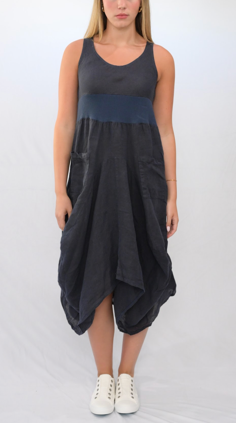 Merci Marie - Wholesale Dress - Women's - Linen Tank Gathered Dress #467010