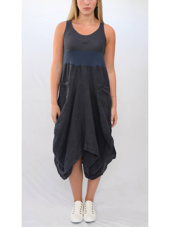 Merci Marie - Wholesale Dress - Women's - Linen Tank Gathered Dress #467010