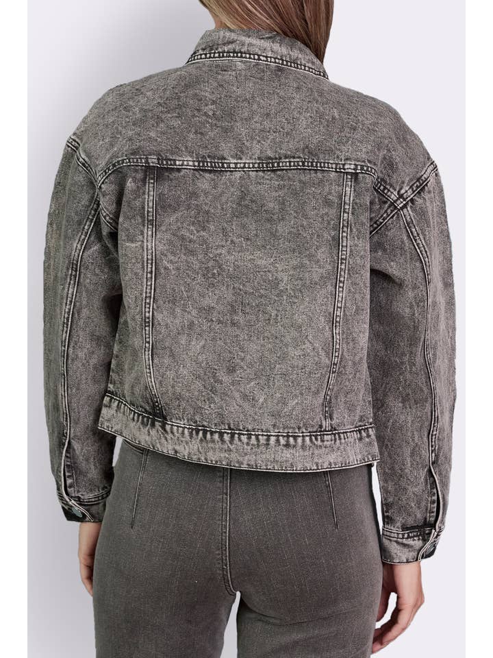 Acid Wash Faded Black Western Stud Denim Jacket for wholesale on Faire