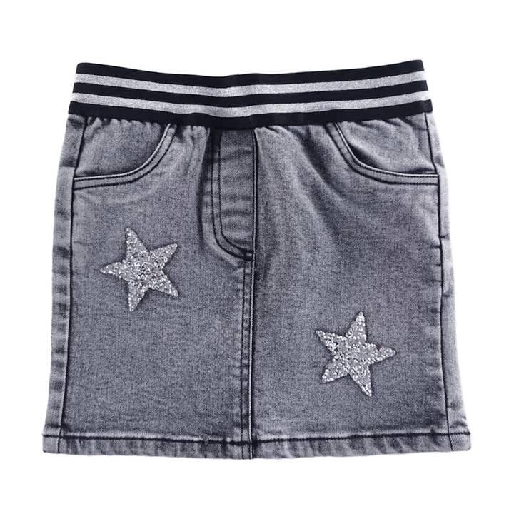 Black Denim Skirt with elastic waistband for wholesale by Little Olin