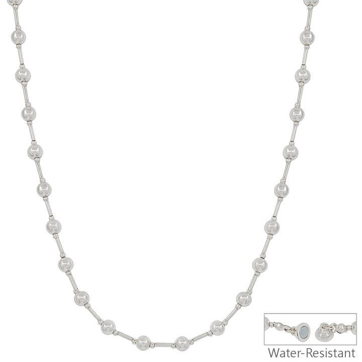 Collier résistant à l'eau 5MM perlé argenté avec barres argentées de 18 pouces pour la vente par What's Hot