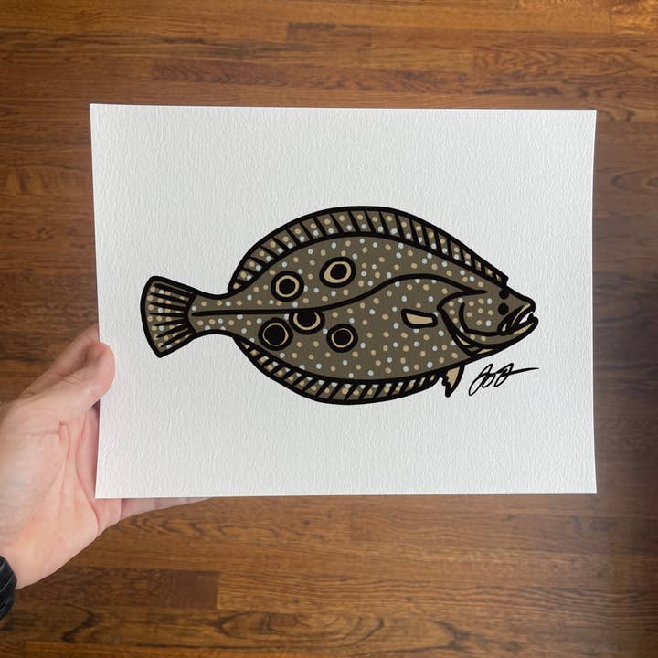 Open Edition: Simple Flounder Fish Art Print 8.5"x11" for wholesale by Jaybo Art
