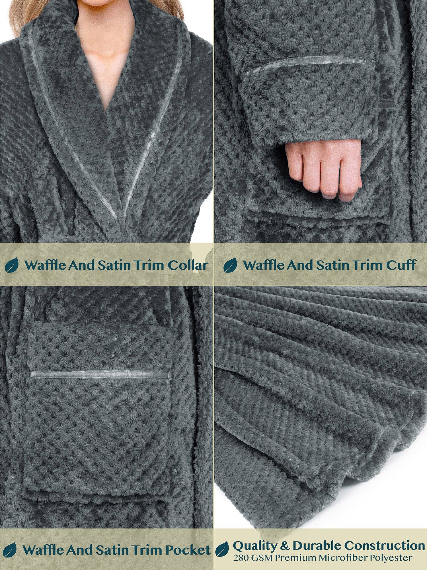 Pavilia – Engroshandel Morgenkåbe - Dame – Dame badekåbe i fleecestof med vaflet struktur og satintrim12