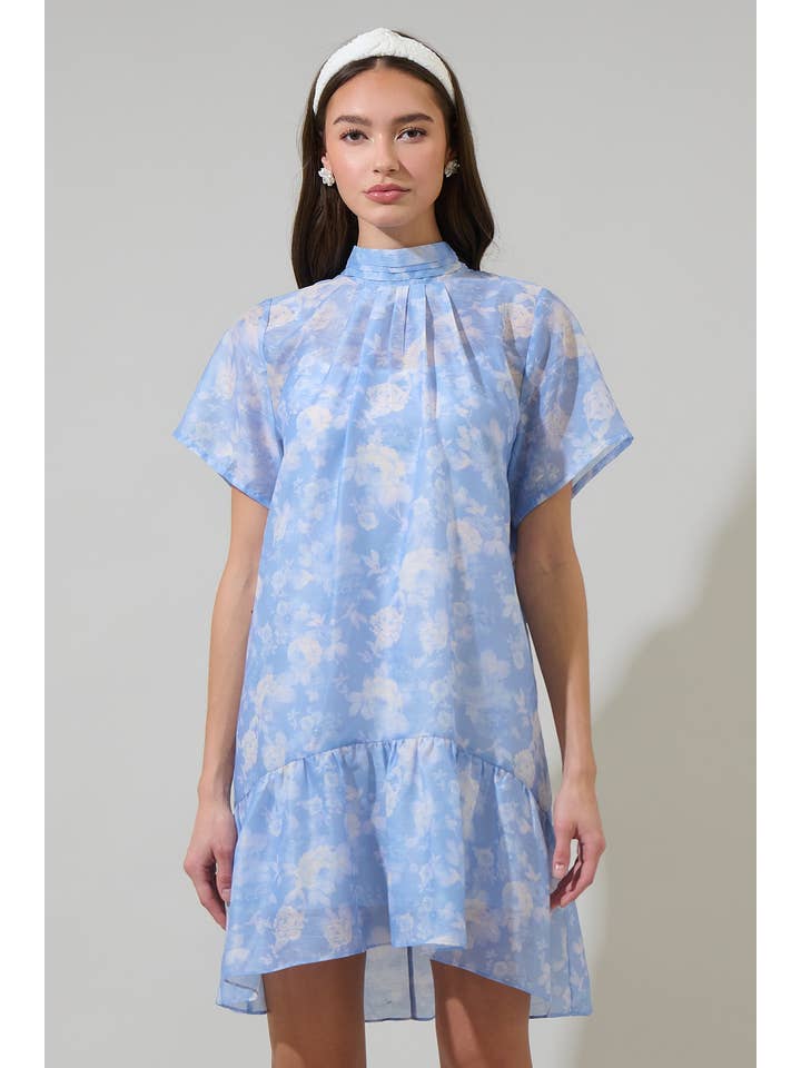 BLUE MULTI Jule Floral Berny Organza Mini Dress for wholesale on Faire
