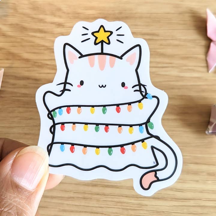 Festive Kitty Ghost Sticker for wholesale by Jem and Cozy