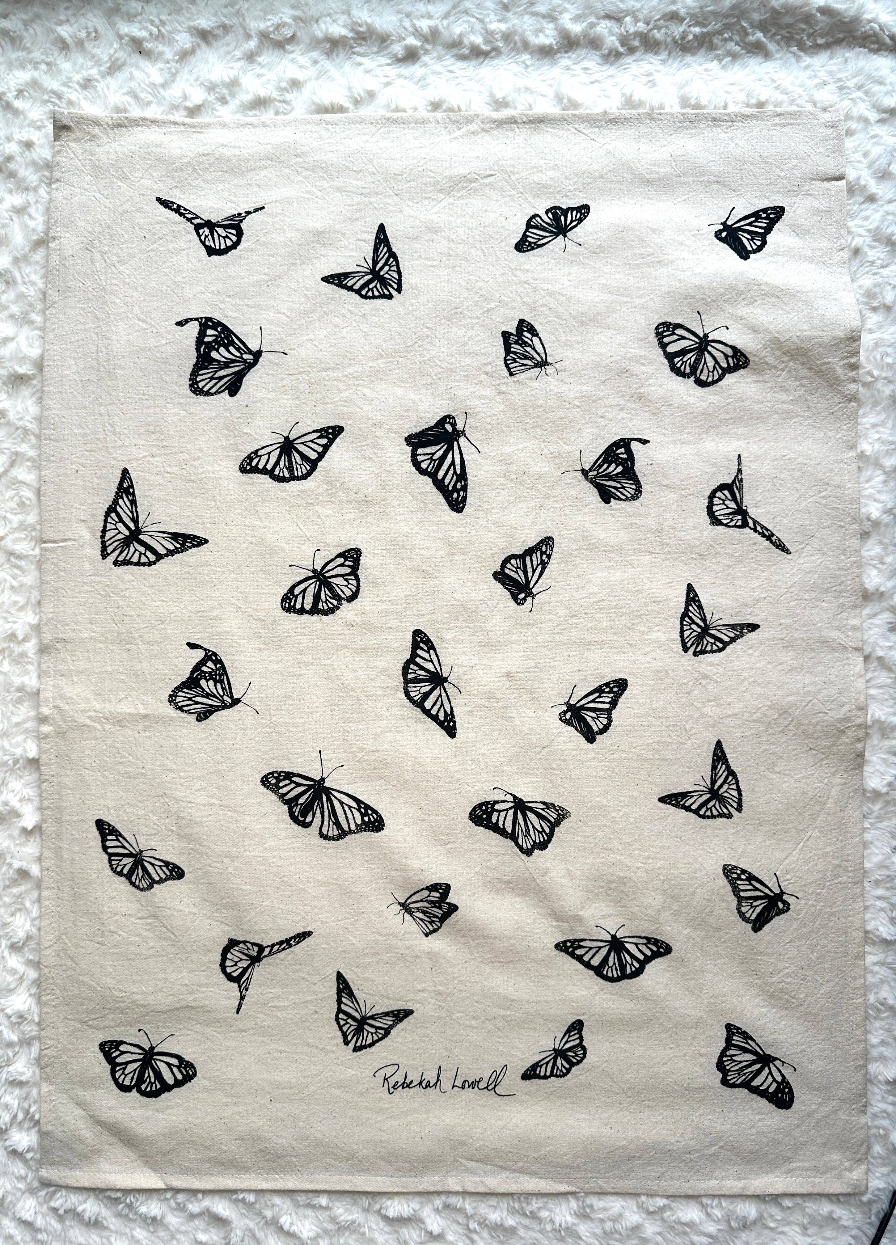 Rebekah Lowell Creative Studio - Wholesale Tea Towel - Monarch Butterfly Tea Towel, Black2