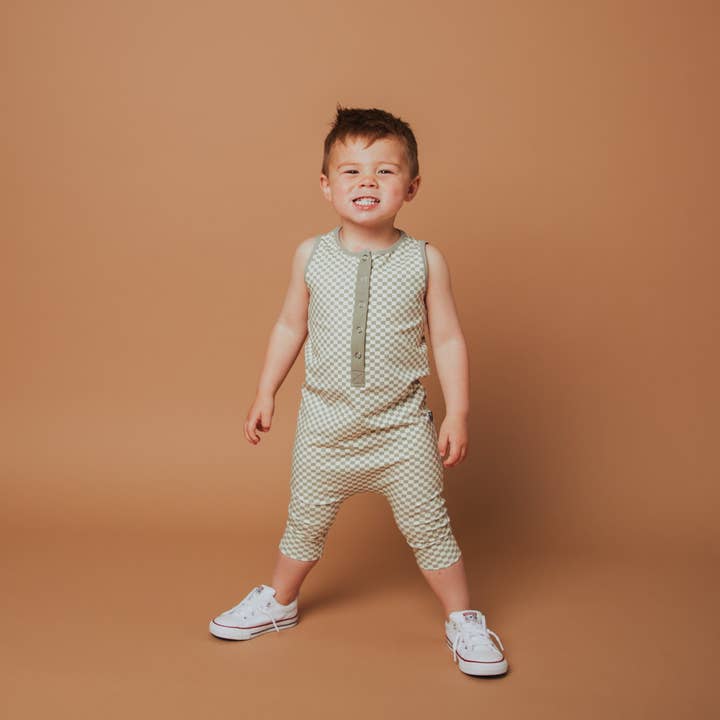 Rag Romper - Moss Mini Check for wholesale by RAGS