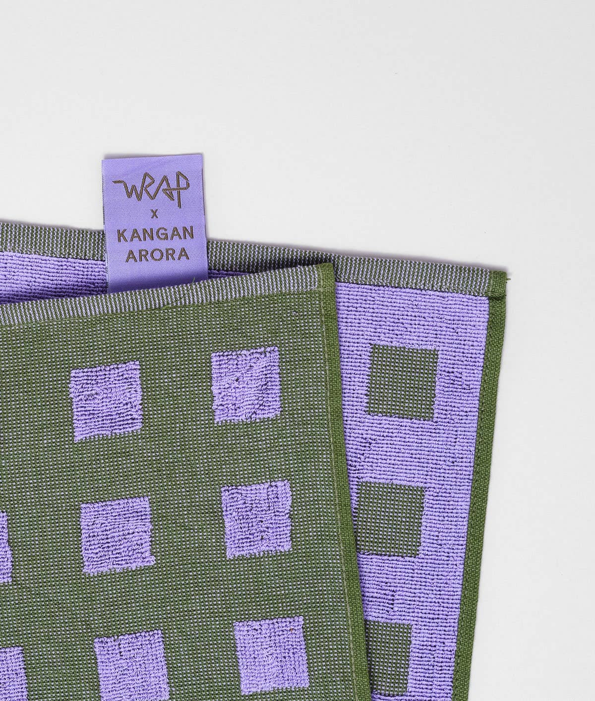 Wrap (US duties paid) – wholesale Tea towel – Squares Woven Terry Tea Towel – Olive/Lilac2