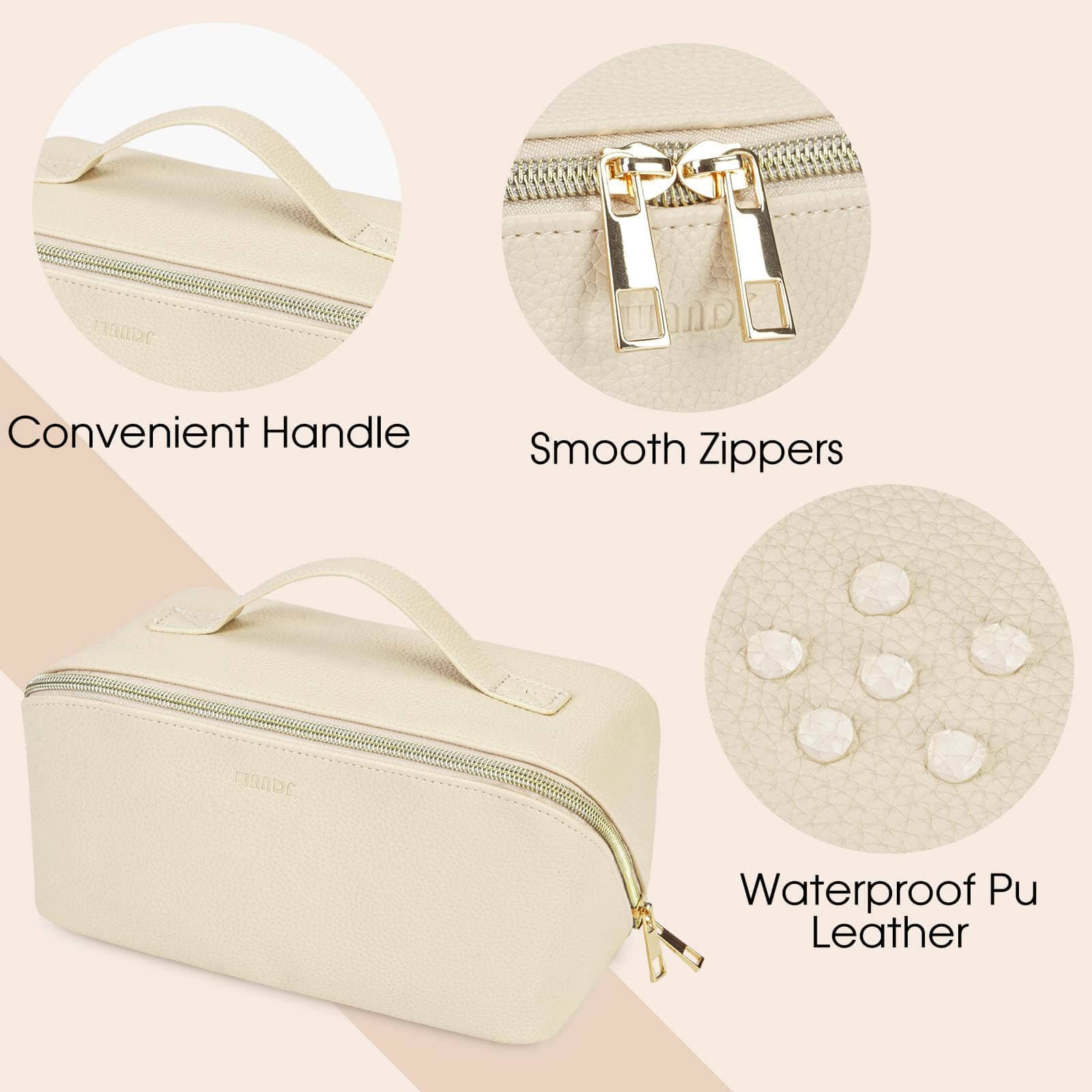 wandf - Venta al por mayor Bolsa para maquillaje - Bolsa de maquillaje de cuero vegano plana abierta, bolsa cosmética con cremallera22