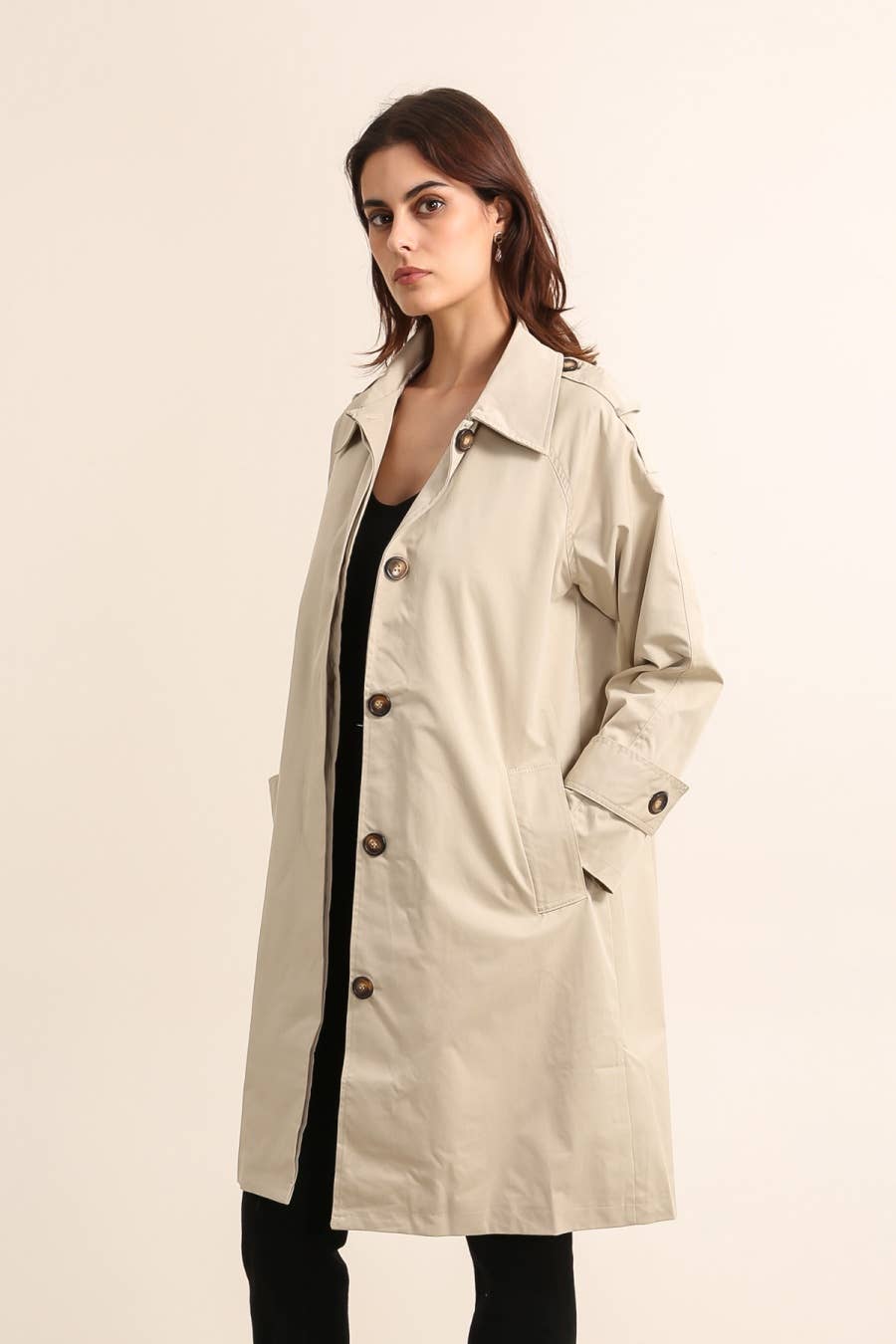 Attrait Paris – wholesale Trenchcoat - Dam – Lång trenchcoat med dold knappslå2