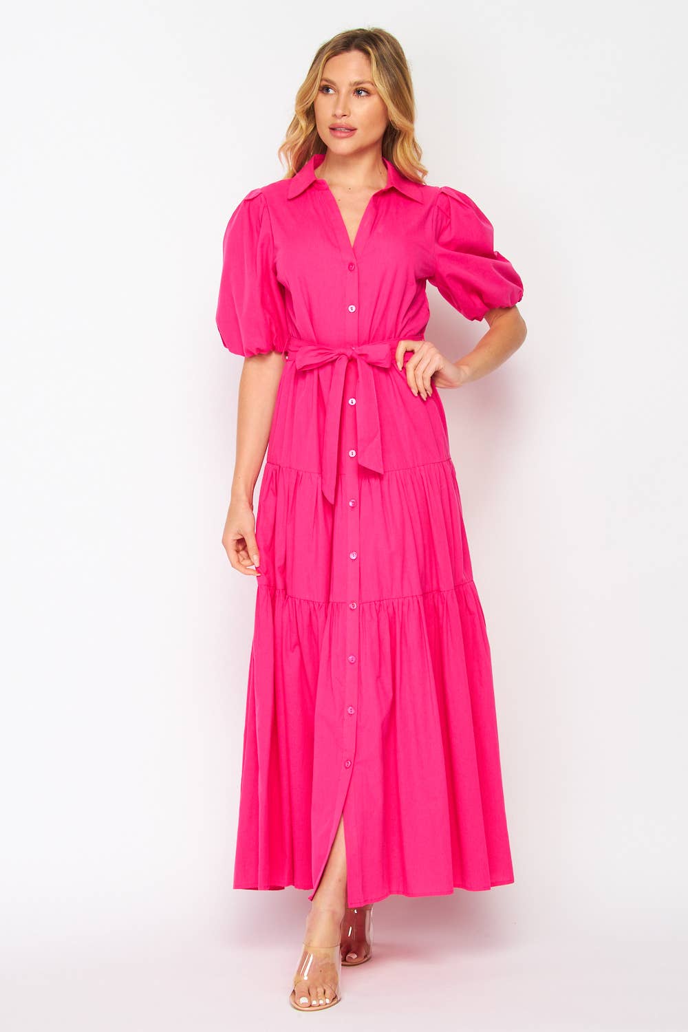 B I G H I T Fashion - Vendita all'ingrosso Vestito - Donna - Maxi abito classico in tessuto da donna HD1851-FUSCHIA1