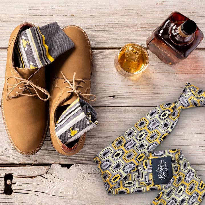 Bourbon Cousins - Wholesale Necktie - Men's - Bourbon Fest Neck Tie - Gold + Gray4