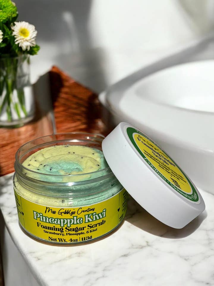 Pineapple Kiwi- 4oz Sugar Scrub for wholesale by Miss Gibbly’s Creations