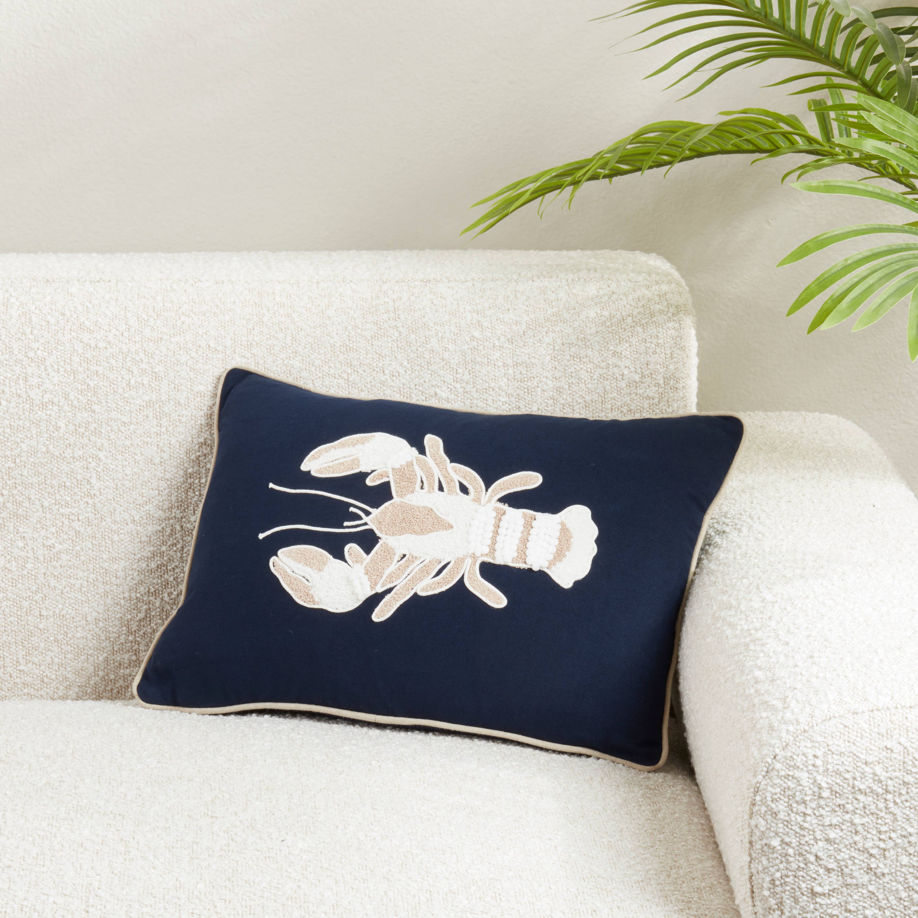 Navy Blue Embroidered Lobster Pillow for wholesale on Faire3