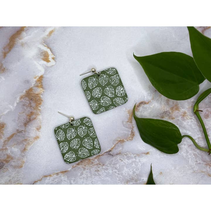 Plant Earrings, Monstera Clay Earrings, Hypoallergenic for wholesale by The Clay Arches