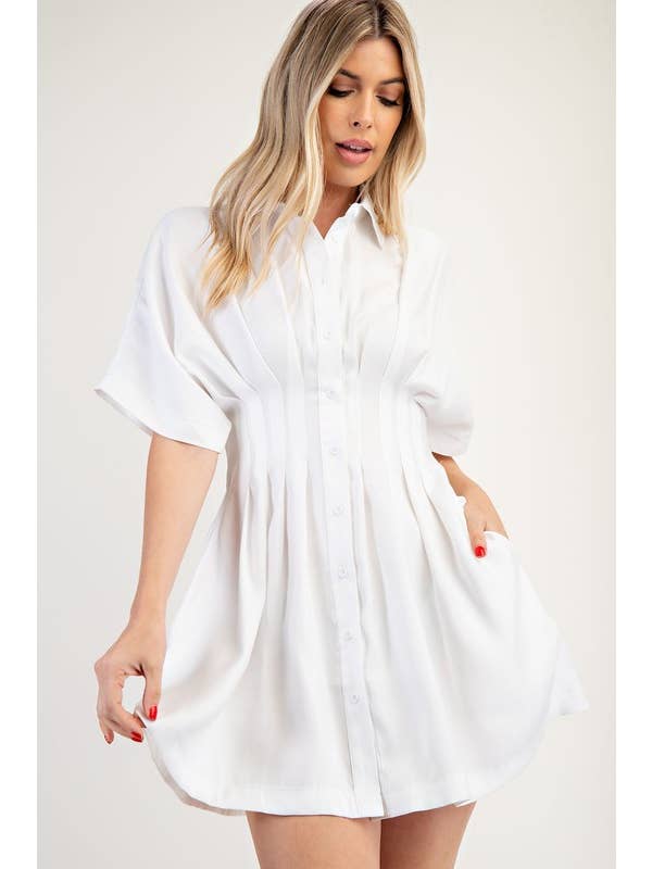 Glam - Wholesale Dress - Women's - Collar Neck Waist Pleated Mini Dress