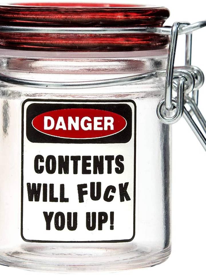 Glass Herb Stash Jar-Danger Contents will F You Up-Small for wholesale by Ted Miller Innovation
