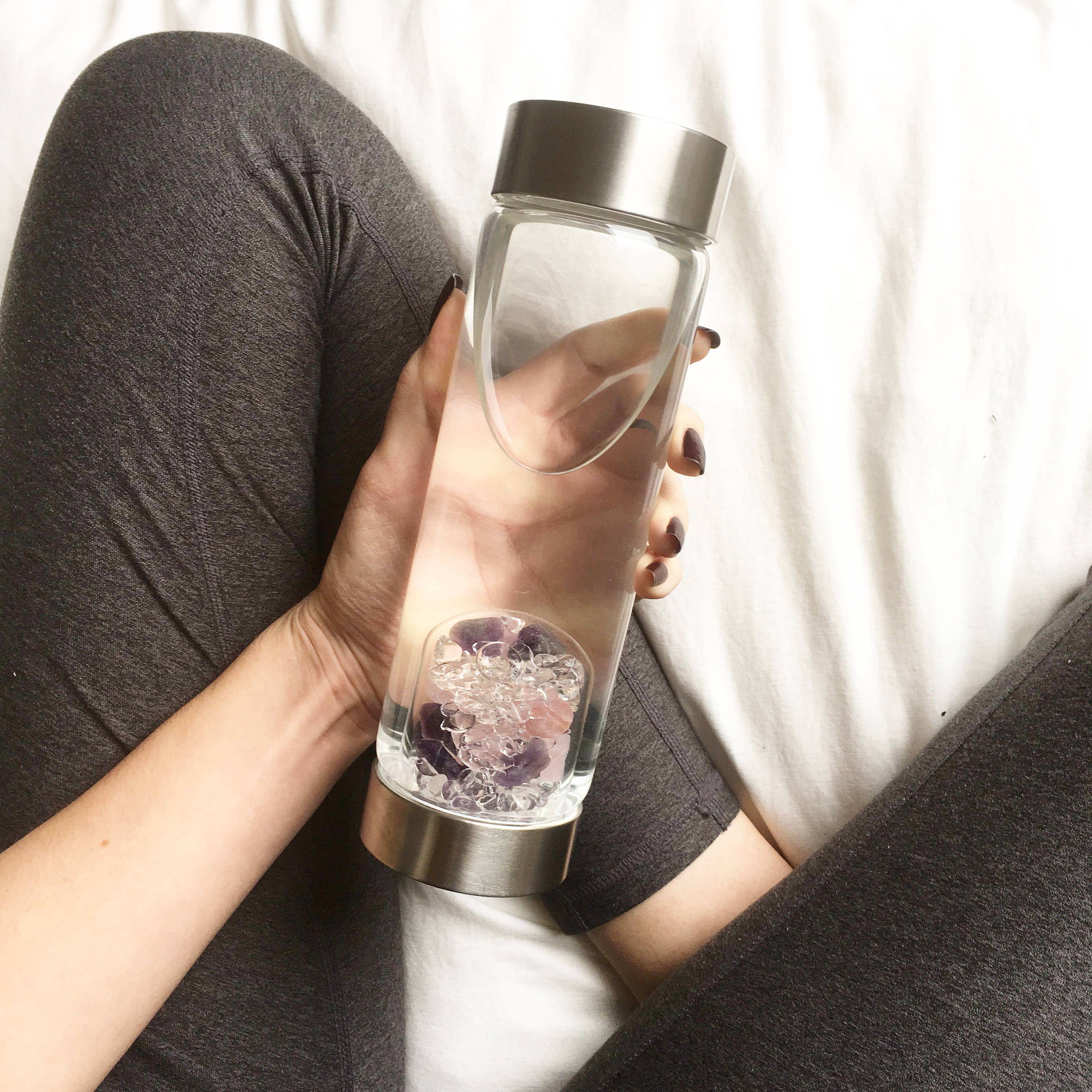 VitaJuwel USA - Wholesale Water Bottle - ViA Crystal Water Bottle | WELLNESS w Amethyst & Rose Quartz5