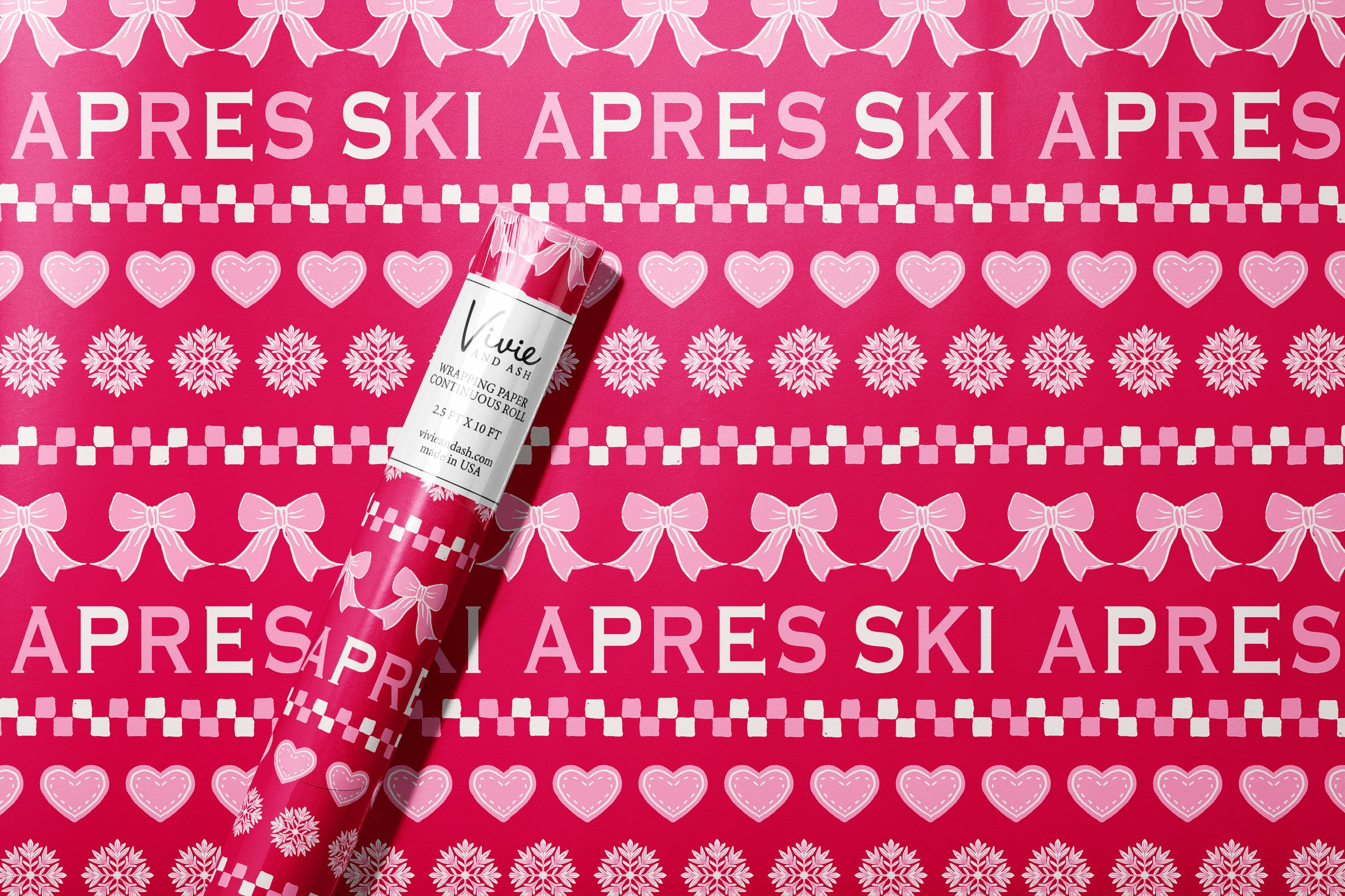 Vivie and Ash – wholesale Wrapping paper roll – Apres Ski Pink and Red Fair Isle Wrapping Paper Roll 0