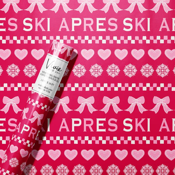 Vivie and Ash - Wholesale Wrapping Paper Roll - Apres Ski Pink and Red Fair Isle Wrapping Paper Roll