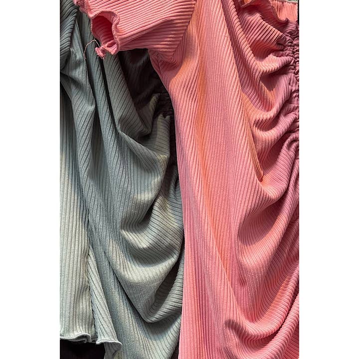 Curve Market - Wholesale Blouse - Women's - PLUS SIZE RUCHED LETTUCE EDGE OFF SHOULDER TOP