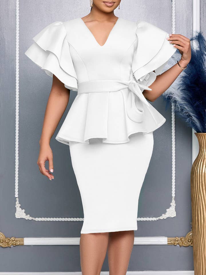 V-Neck Ruffle Wrap Gown for wholesale by Aria Romance