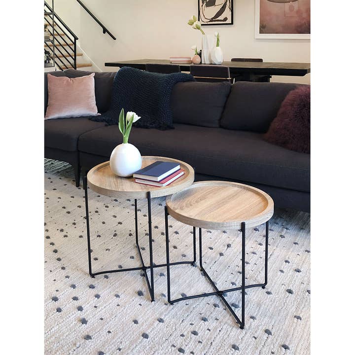 Black 2-Piece Round Concave Coffee Table (Black) for wholesale on Faire