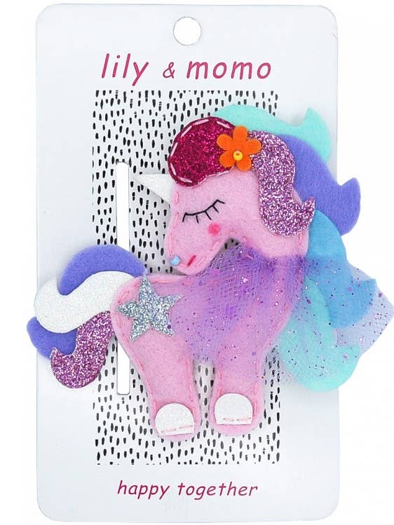 Marshmallow Unicorn Kids Hair Clip- pink for wholesale by Lily and Momo