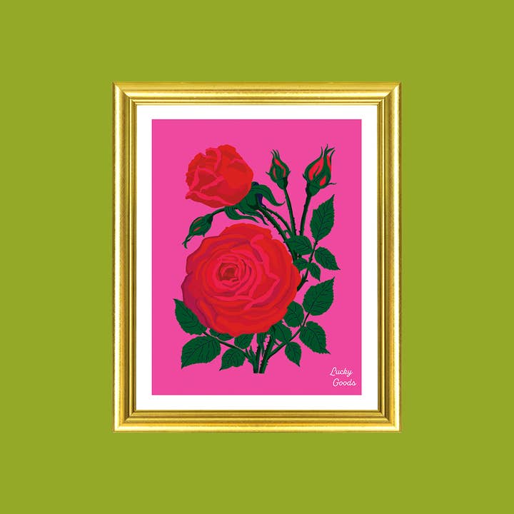 Lucky Goods Paper - Wholesale Art Print - Roses in Hot Pink Portrait Print2