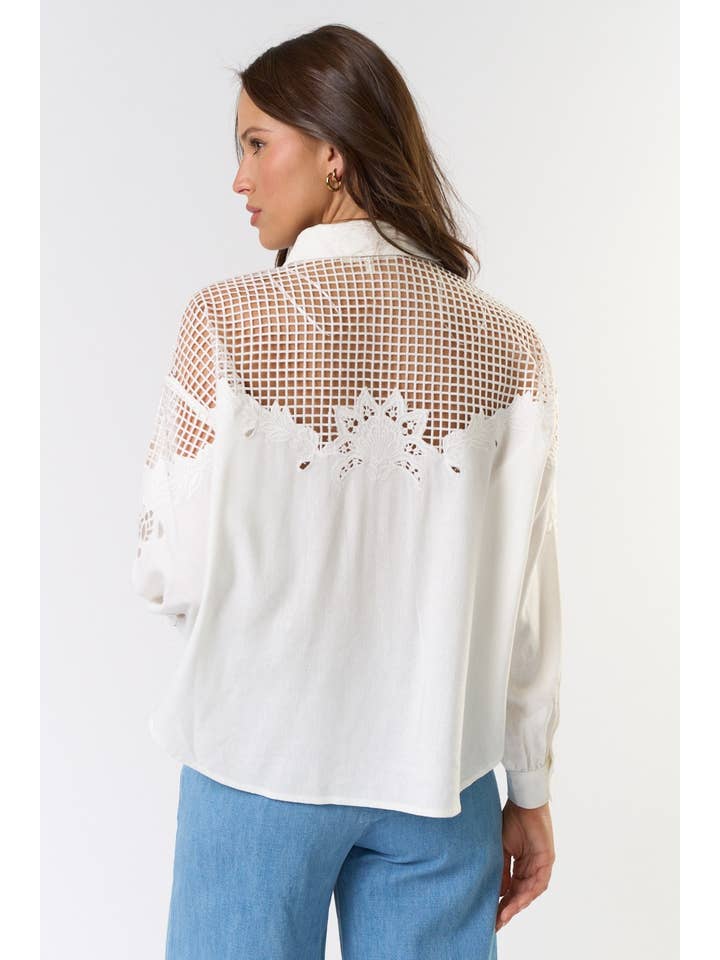 White ILT5298 Embroidered Cut Out Button Down Shirt for wholesale on Faire