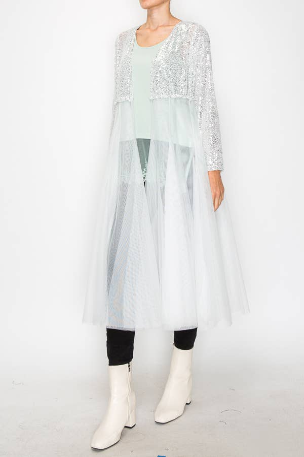 Origami Apparel ~  Lace and Crochet inspired - Venta al por mayor Chaqueta - Mujer - Deslumbrante abrigo largo de lentejuelas con falda de tul - 47694