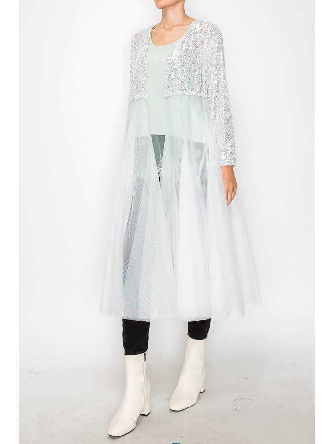 Origami Apparel ~ Lace and Crochet inspired - Venta al por mayor Chaqueta - Mujer - Deslumbrante abrigo largo de lentejuelas con falda de tul - 47694