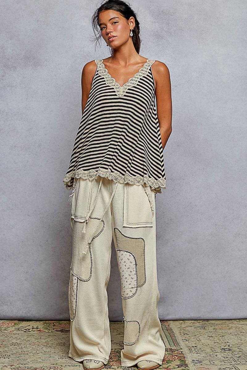 Pol Clothing - Wholesale Tank Top - Women's - V-neck Sleevleess Lace Trim Solid Tank Top SALE12