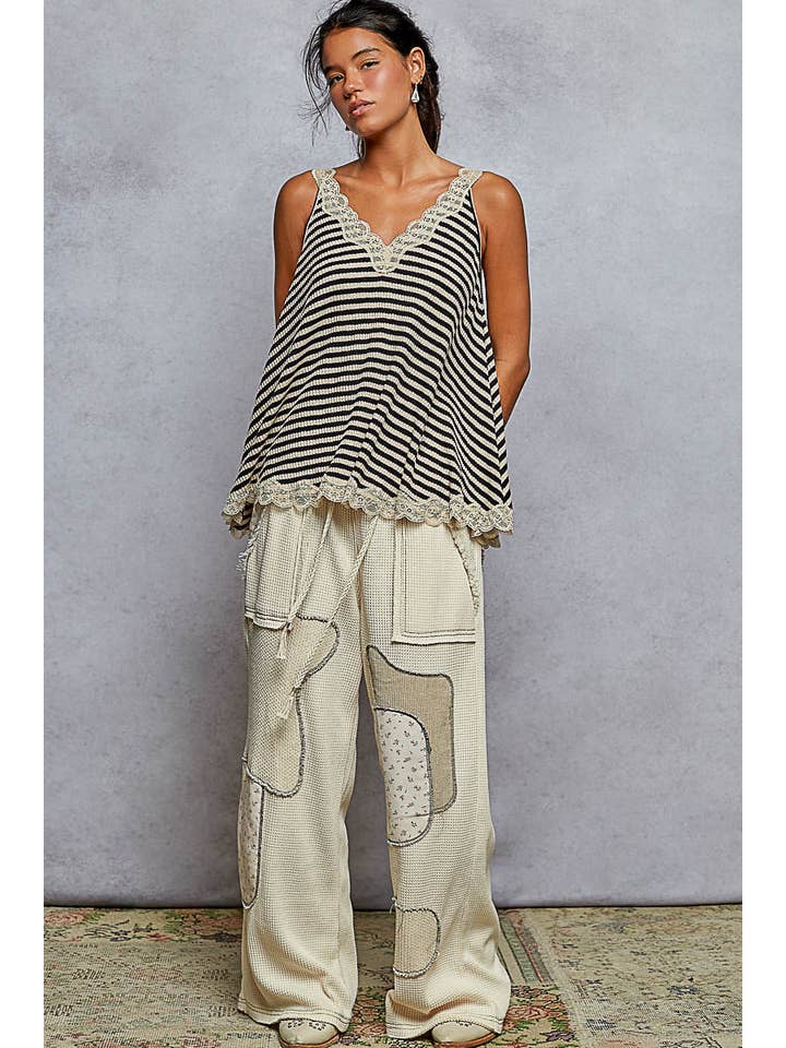 Pol Clothing - Wholesale Tank Top - Women's - V-neck Sleevleess Lace Trim Solid Tank Top SALE12