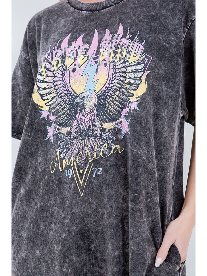 J.Her - Wholesale Dress - Women's - MineralWash Graphic Casual Dress FREE BIRD HD5711..8