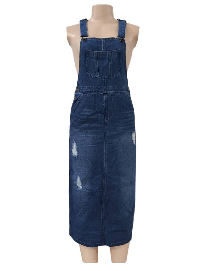 Rosa Clothing - Wholesale Overalls - Women's - Distressed Ripped denim overall dress1