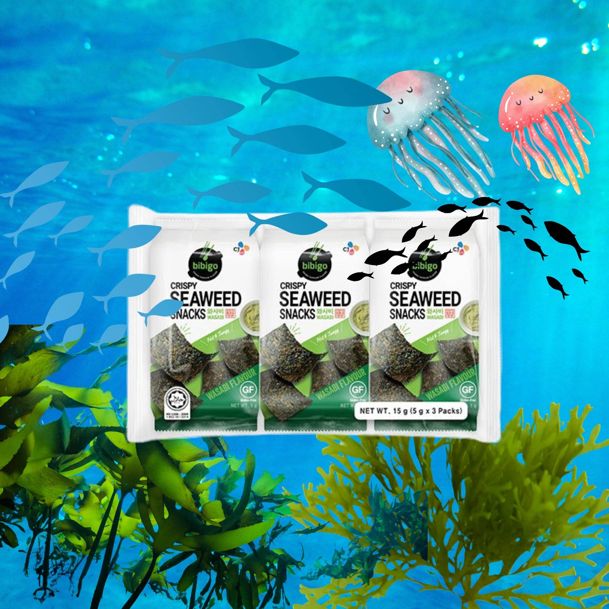 utoppa GmbH - Wholesale Chips - Bibigo Seaweed Snack Wasabi 3 x 5 g1