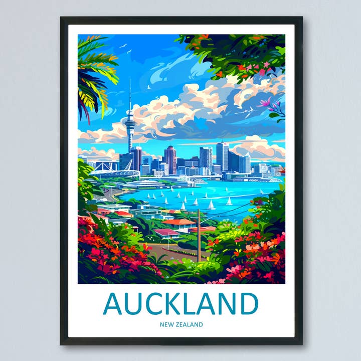 Auckland New Zealand Travel Poster for wholesale by TravelzonaArt