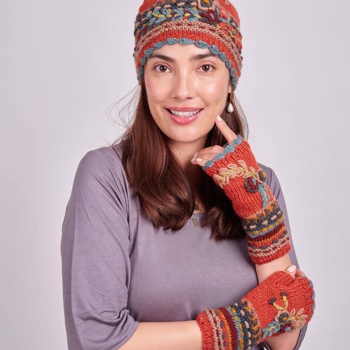 Windhorse Trading Inc - Wholesale Beanie - Women's - Lama Embroidery FAmily_94 1