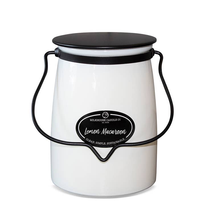 Bougie en pot de beurre de 22 oz : Macaron au citron pour la vente par Milkhouse Candle Company