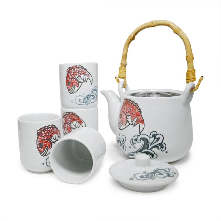 Fuji Merchandise Corporation - Wholesale Tea Set - TEA SET – RED KOI FISH WITH WAVES1
