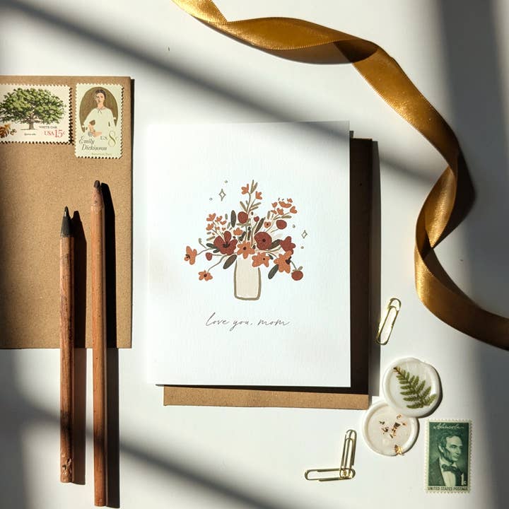 Mother's Day Card | Love You Mom Neutral Flowers for wholesale by Elizabeth Kirsteatter