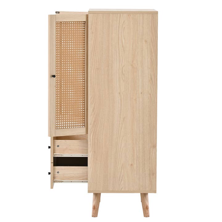 Urban Meuble - Wholesale Cabinet - Wood-effect sideboard with rattan doors and 2 drawers, solid wood legs FENMUCK18