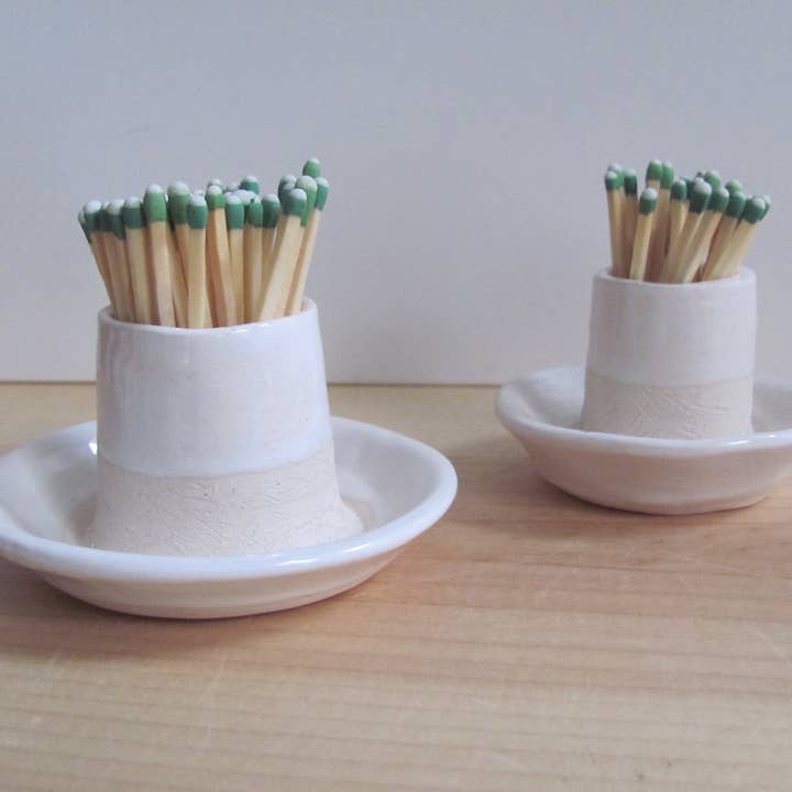 Amber Vintage Chicago Pottery – wholesale Match holder – Handmade Ceramic Match Striker with Dish