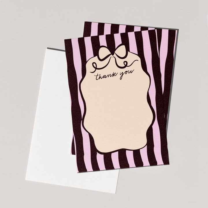 Cartes de remerciement x4 | Noeuds et rayures roses pour la vente par Feel Good Supplies