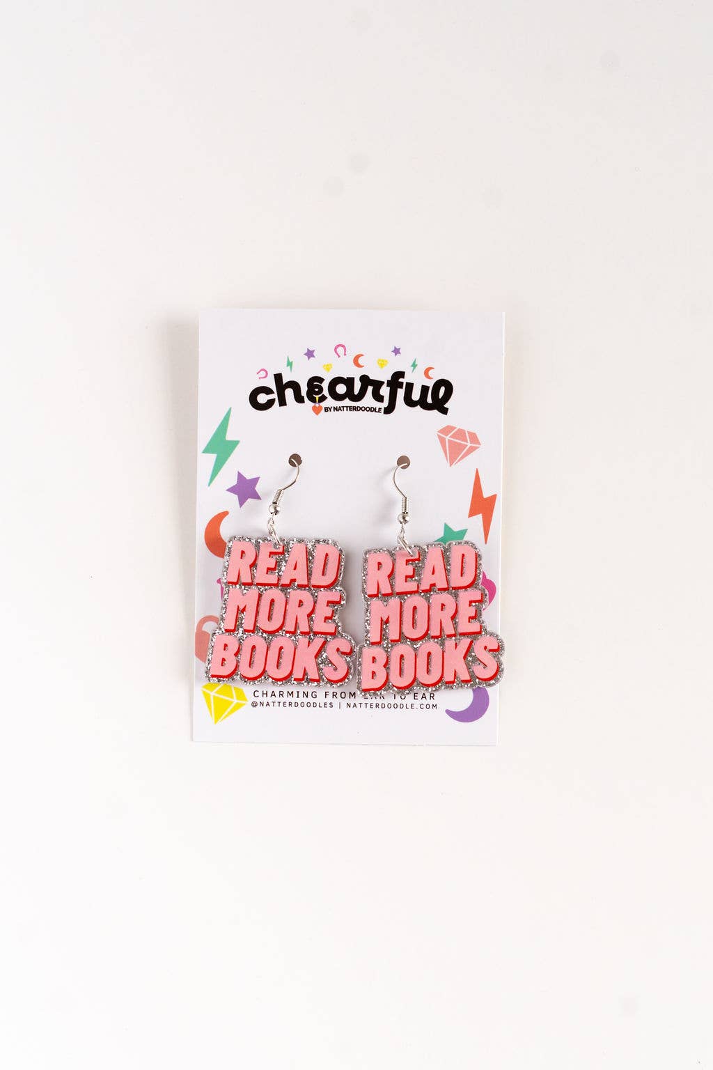 NatterDoodle – Großhandel Ohrhänger – Mehr Bücher lesen Glitzer-Ohrringe, leichte Acryl-Dangle